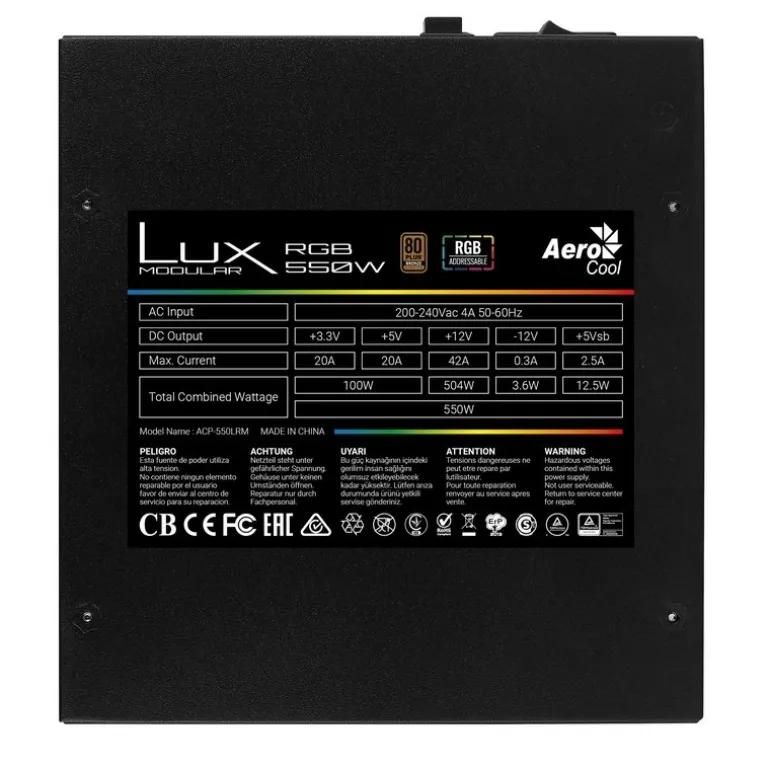 Aerocool Lux 550M RGB 80 Plus Bronze 550W Semi-Modular - Fuente/PSU