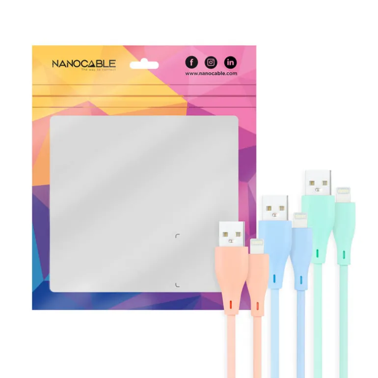 Cable Nanocable Lightning a USB 2.0 1.0m 3U Rosa Azul Verde