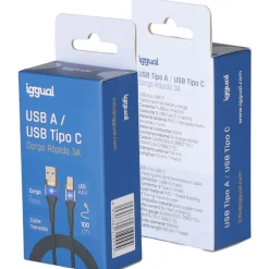 Cable USB iggual Tipo A A Tipo C 3A 100cm Trenzado LED