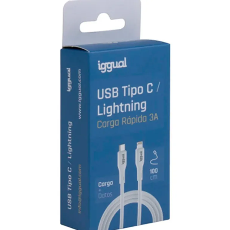 Cable USB iggual Tipo C/Lightning 100cm Q3.0 3A Blanco