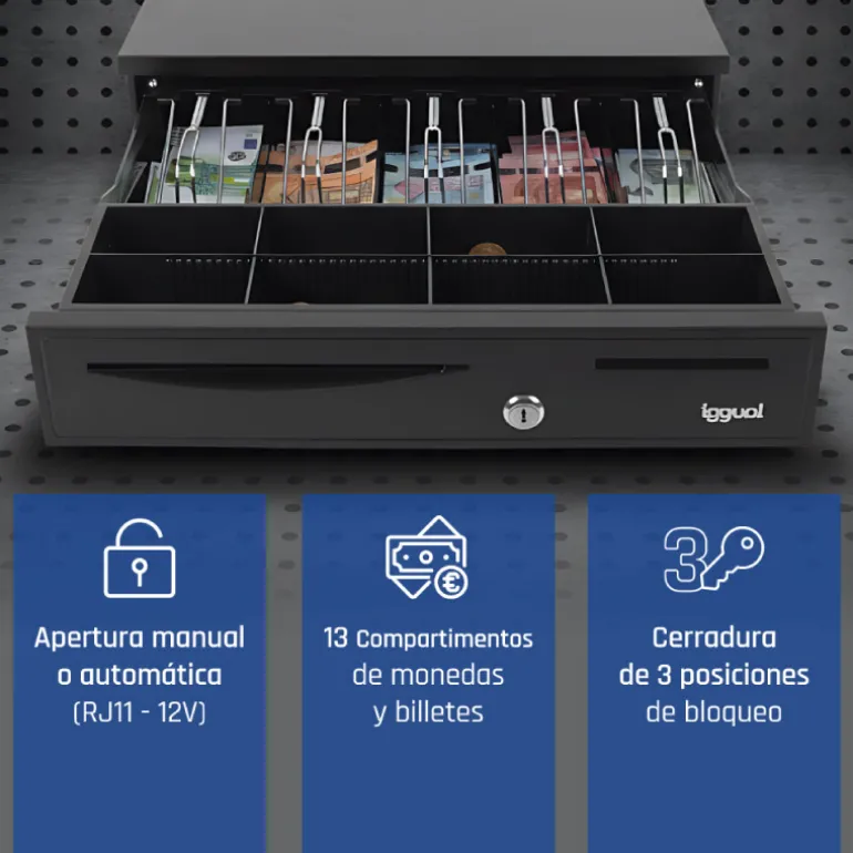 Cajón Portamonedas iggual IRON-50 42cm Negro