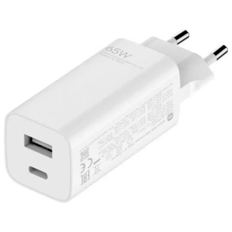 Cargador USB Xiaomi 65W Fast Charger GaN Combo 1xUSB-A 1xUSB-C Blanco + Cable USB A-C