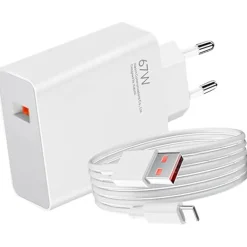 Cargador Xiaomi 67W HyperCharge Combo (1xUSB-A) Blanco + Cable (USB A-C)
