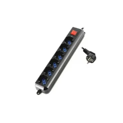 Ewent 6 Tomas Schuko con Boton ON/OFF Negro - Regleta