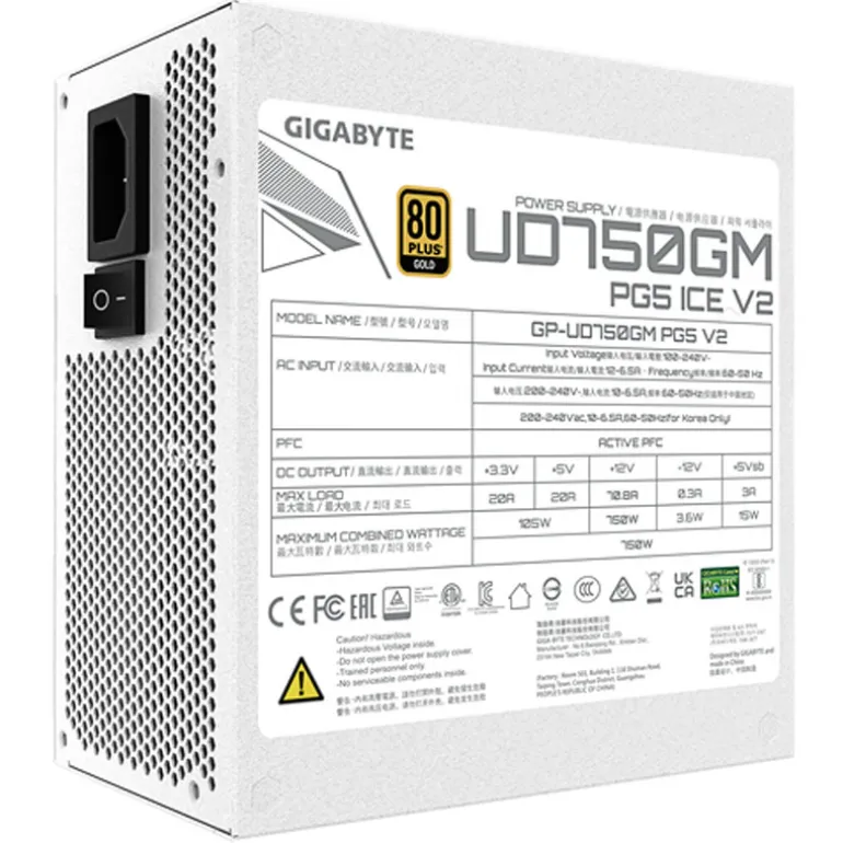 Fuente/PSU Gigabyte UD750GM PG5 V2 ICE 80 Plus Gold 750W ATX 3.1 PCIE 5.1 Modular