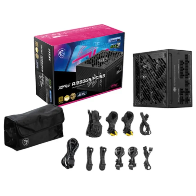 Fuente/PSU MSI MPG A1250GS PCIE5 80 Plus Gold 1250W ATX 3.1 PCIE 5.1 Modular Negro