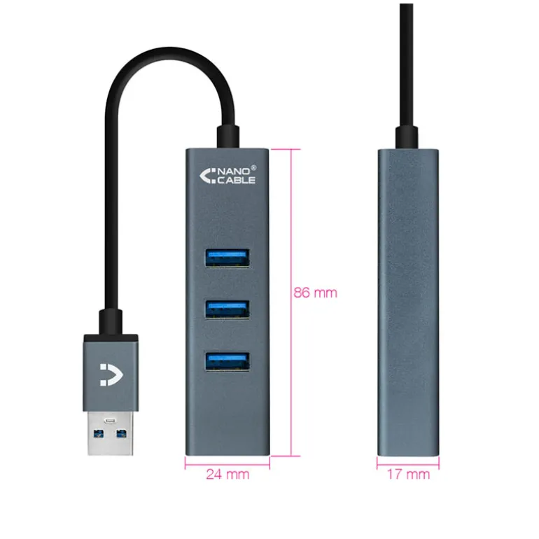 Hub Nanocable USB 3.0 4 En 1 Gris