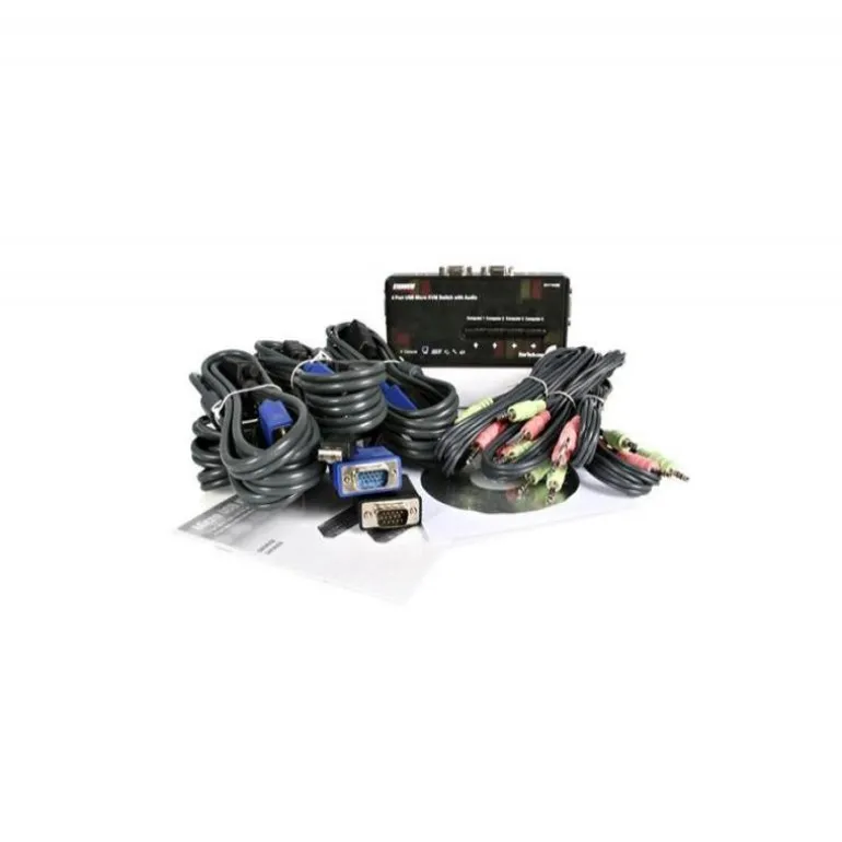 Kit de Conmutador KVM Startech USB de Color Negro de 4 Puertos con Cables y Audio