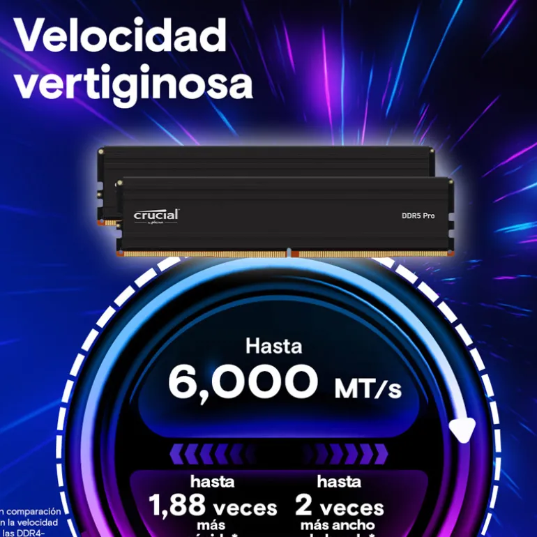 Memoria DDR5 Crucial Pro 16GB 1x16GB 6000MHz CL48 EXPO-XMP Negro Tray