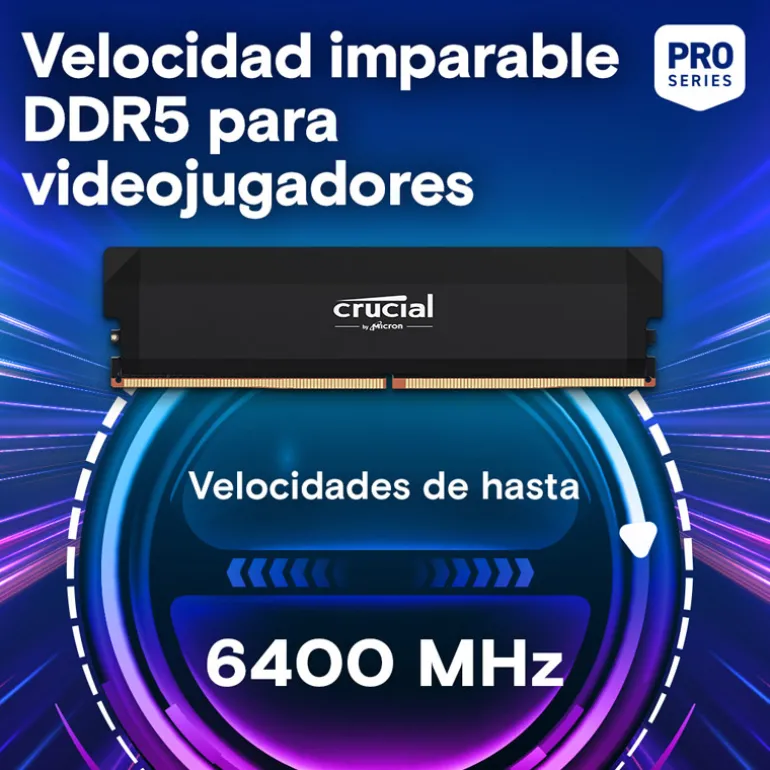 Memoria DDR5 Crucial Pro OC 16GB 1x16GB 6000MHz CL36 EXPO-XMP Negro Tray