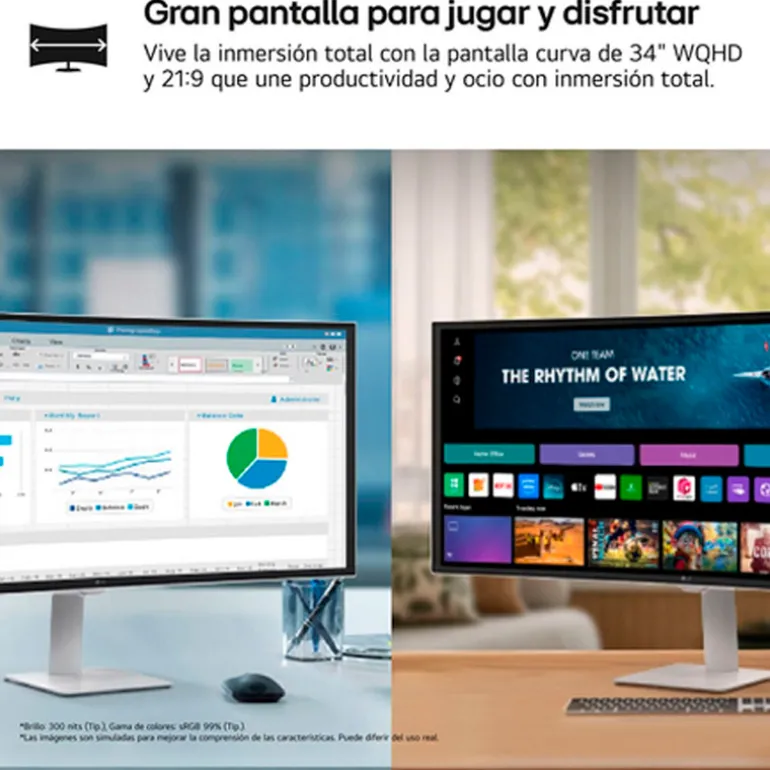 Monitor LG Smart 34U601SA-W 34" webOS24 UWQHD VA 100Hz 5ms HDR Curvo