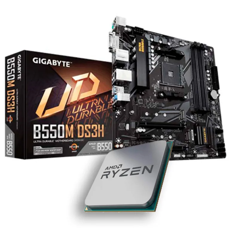 Pack AMD Ryzen 5 5500 4.2GHz Tray + Gigabyte B550M DS3H