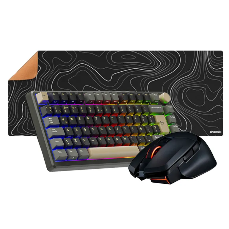 Pack Royal Kludge RKM75 ISO-ES + Powercolor Alphyn AM10 + Phoenix Stratos Cuero 90x 40cm Negro