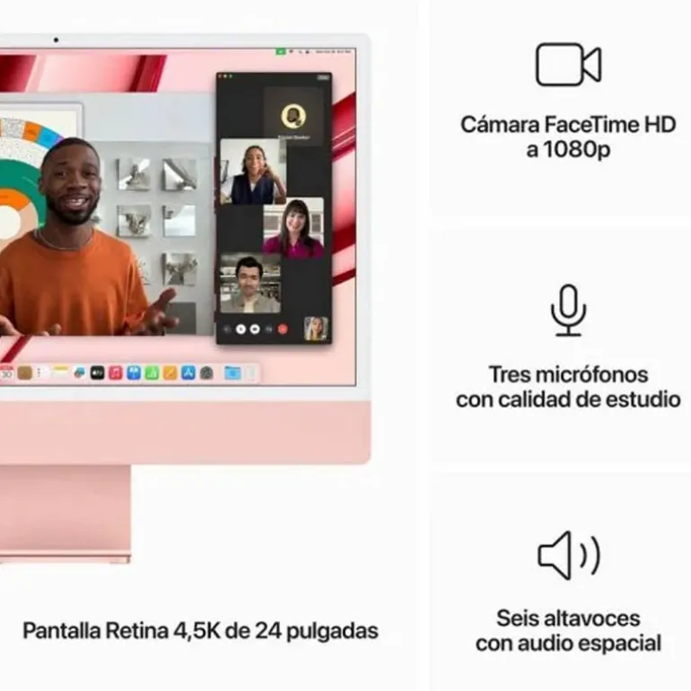 PC Todo En Uno Apple iMac M3 8GB 256GB 24"macOS Touch ID Rosa