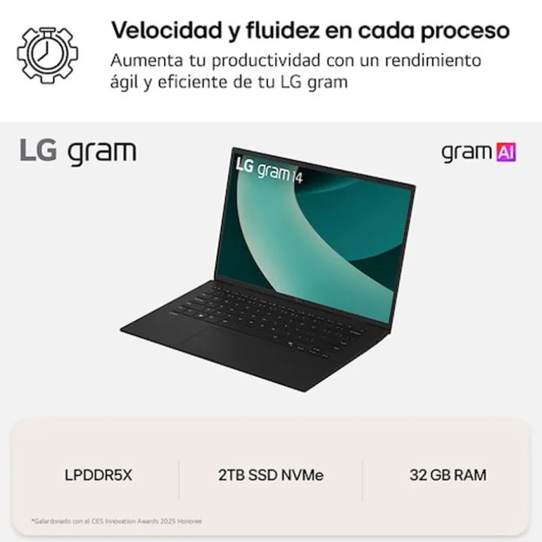 Portátil LG Gram 14Z90T-G.AD8BB U7-255H 32GB 2TB 14" W11H