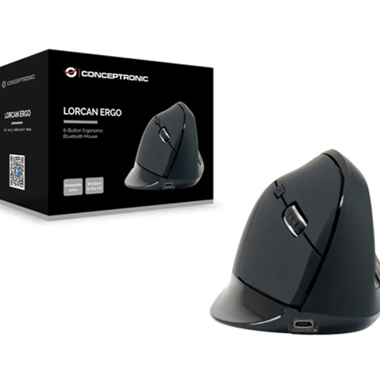 Ratón Conceptronic LORCAN03B Vertical 1600DPI 6 Botones Negro