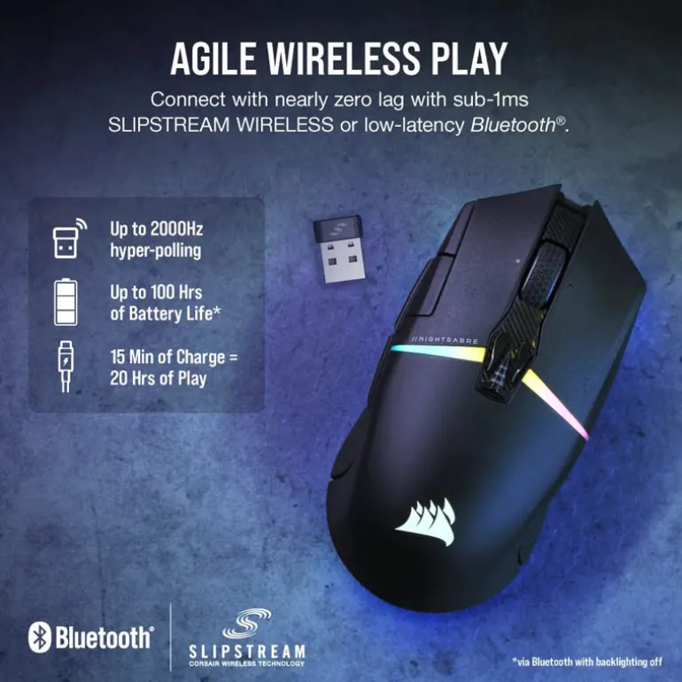 Ratón Corsair Nightsabre 26000 Dpi RGB Wireless