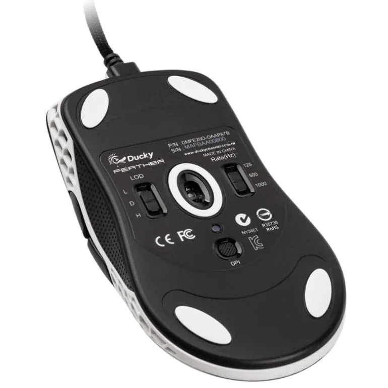 Ratón Ducky Feather Kailh Switches 16000 Dpi Negro/Blanco
