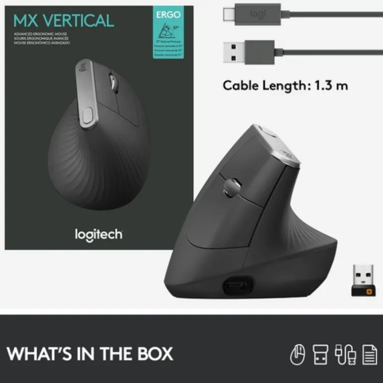 Ratón Logitech MX Vertical Ergonómico Avanzado 4000 Dpi
