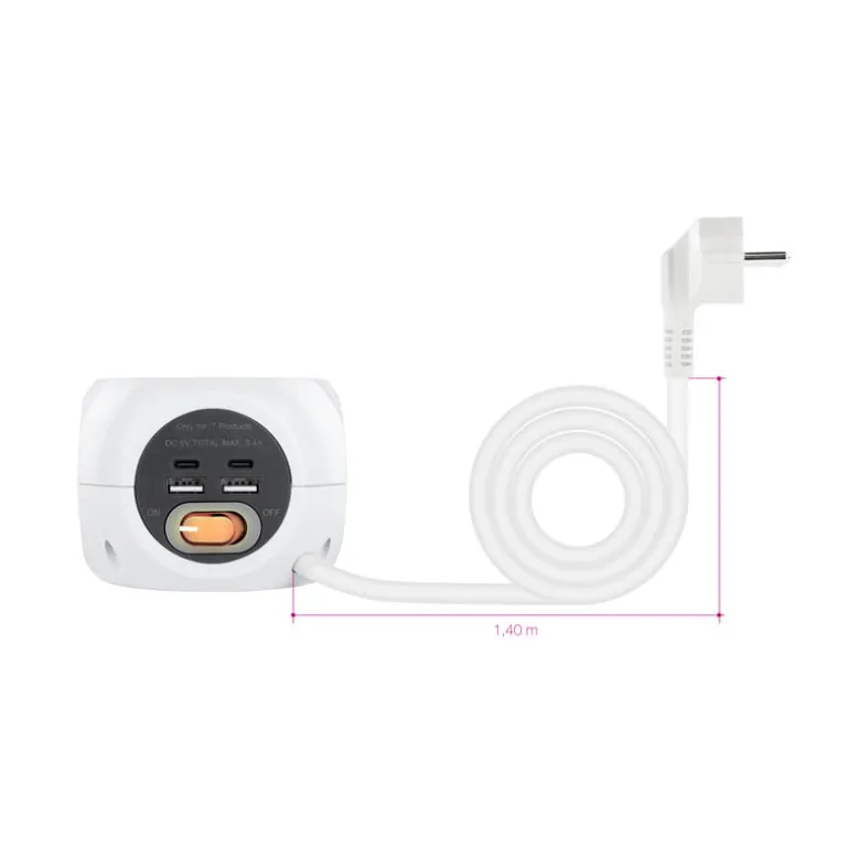 Regleta Nanocable Base Enchufe 2 USB-C + 2 USB-A Blanco