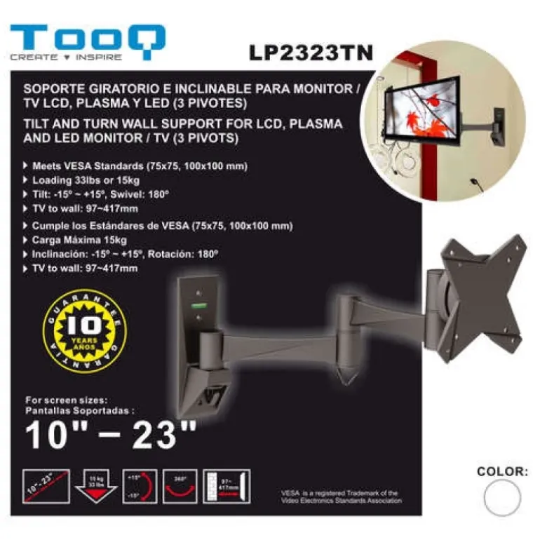 Soporte TV Tooq LP2323TN-B Giratorio/Inclinable 10?/23? Negro