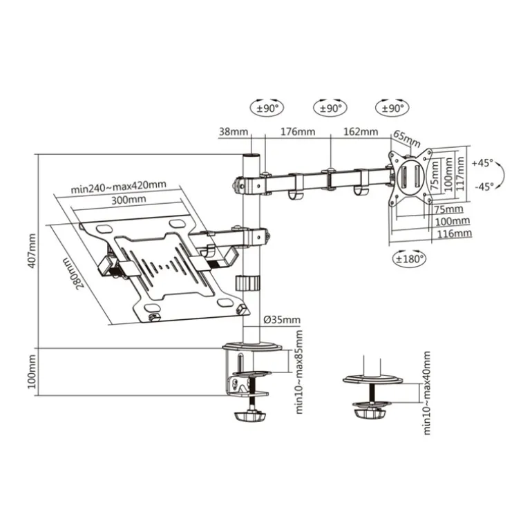 Soporte Aisens DTL32TSR-193 De Mesa Para Portátil/Monitor/TV Hasta 9kg Negro