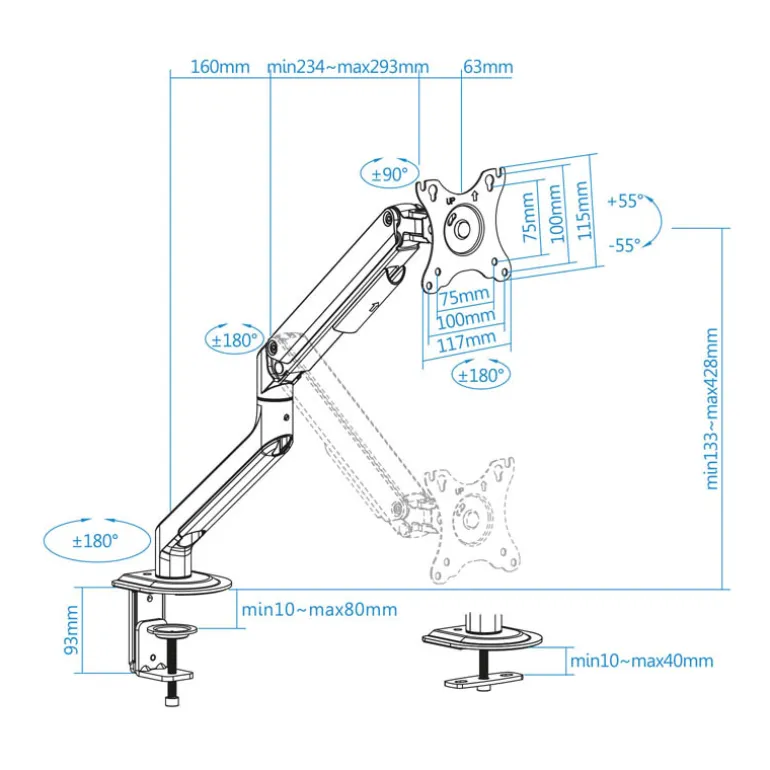 Soporte Tooq DB4032TNR-G Sobremesa 17/32"