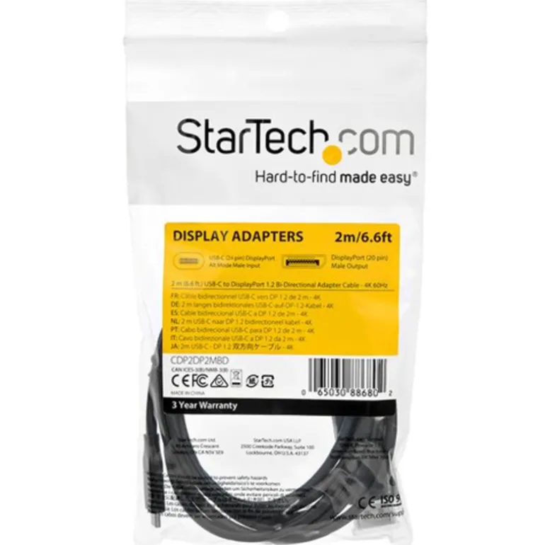 StarTech.com Adaptador Vídeo Bidireccional USB-C a DisplayPort 1.2 4K 60Hz 2m - Cable