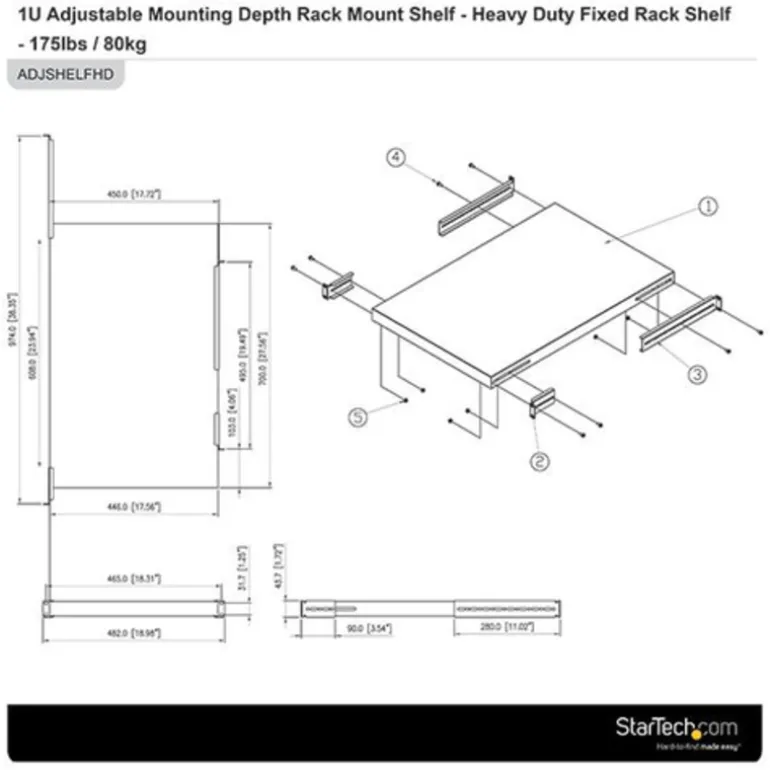 StarTech Estante Bandeja Fijo Para Gabinete Rack de Servidores 1U Profundidad Ajustable - Estante