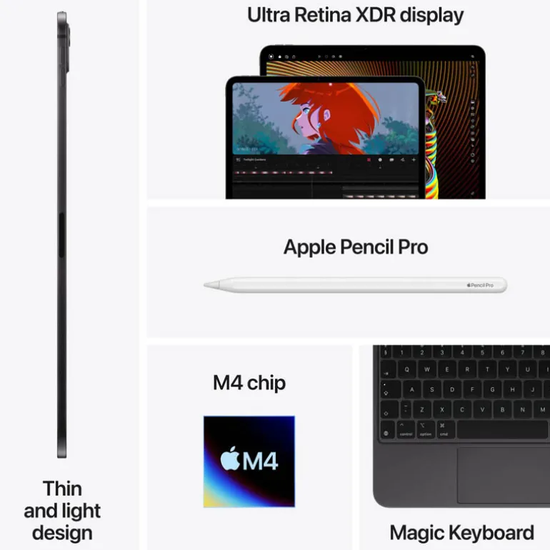 Tablet Apple iPad Pro 2024 Wi-Fi + Cellular 11" 16GB 1TB Negro Espacial iPadOS