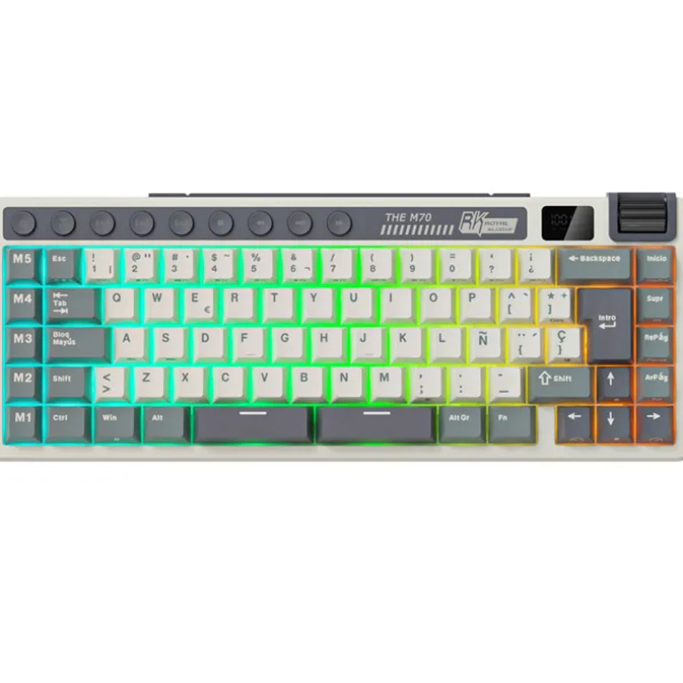Teclado Gaming Royal Kludge RKM70 ISO-ES RGB Hot-Swappable Switch Beige Wireless Cyan Purple