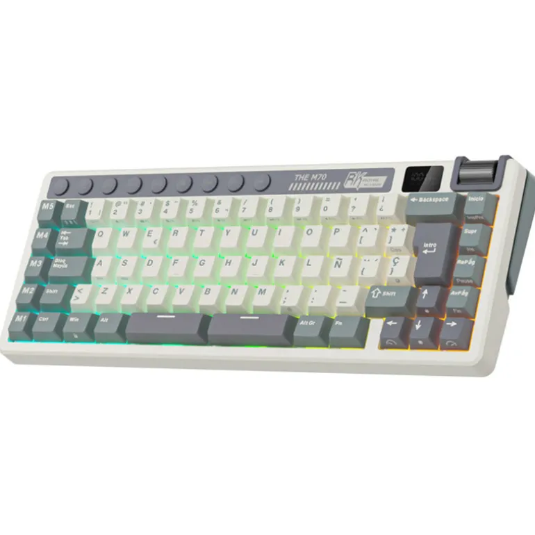 Teclado Gaming Royal Kludge RKM70 ISO-ES RGB Hot-Swappable Switch Beige Wireless Cyan Purple