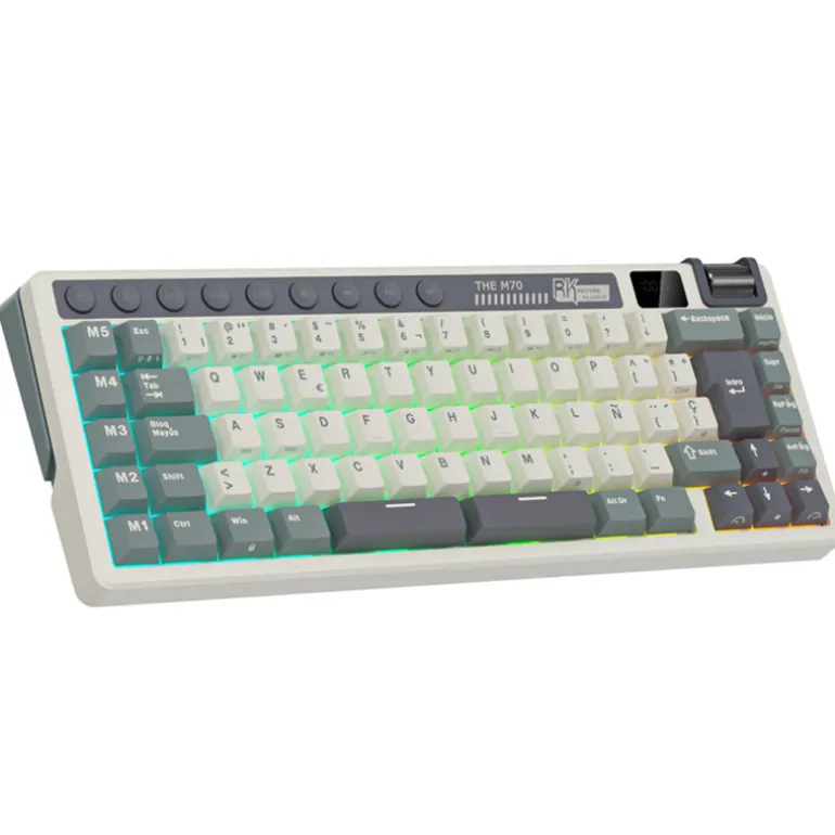 Teclado Gaming Royal Kludge RKM70 ISO-ES RGB Hot-Swappable Switch Beige Wireless Cyan Purple