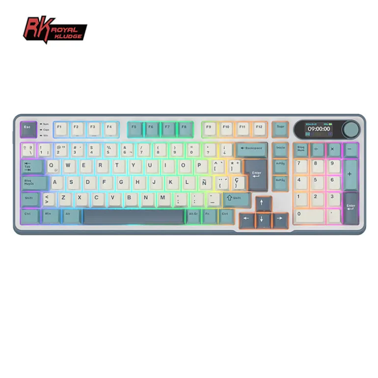 Teclado para Mac y Windows Royal Kludge RKS98 ISO-ES RGB Hot-Swappable Switch Chartreuse Wireless Light Cloud