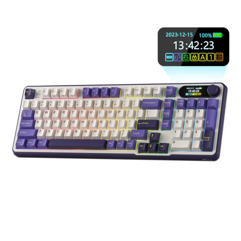 Teclado para Mac y Windows Royal Kludge RKM75 RGB ISO-ES Hot-Swappable Switch Silver Speed Wireless Taro Milk