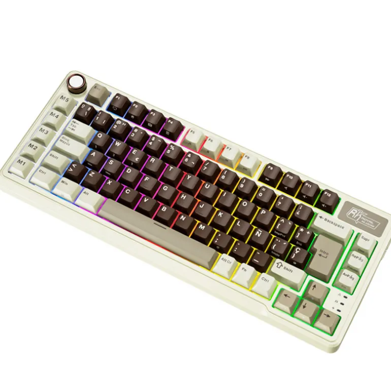 Teclado para Mac y Windows Royal Kludge RKL75 ISO-ES RGB Hot-Swappable Switch Cream Wireless Mokko Grey