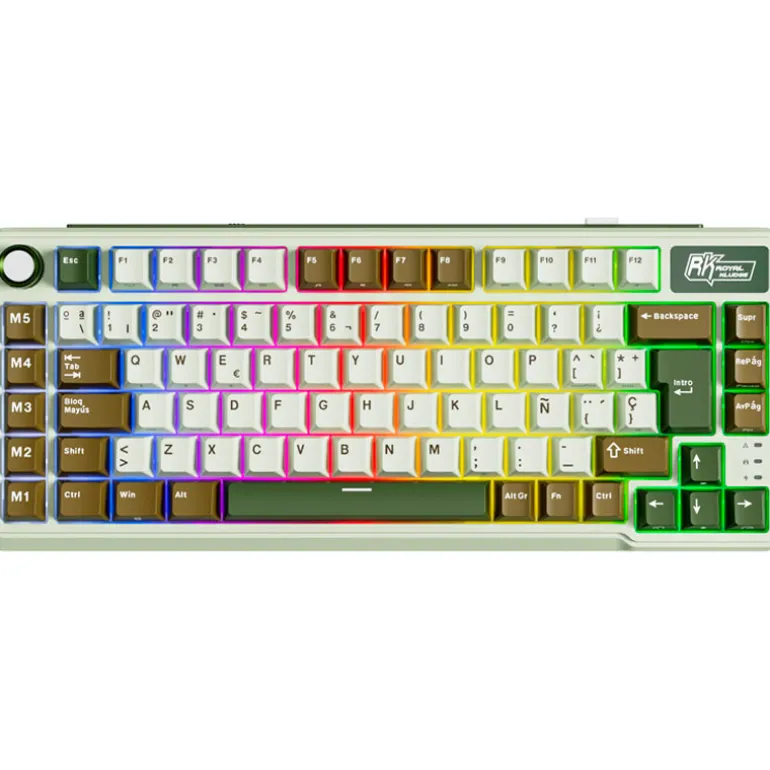 Teclado para Mac y Windows Royal Kludge RKL75 ISO-ES RGB Hot-Swappable Switch Beige Wireless Palm Green