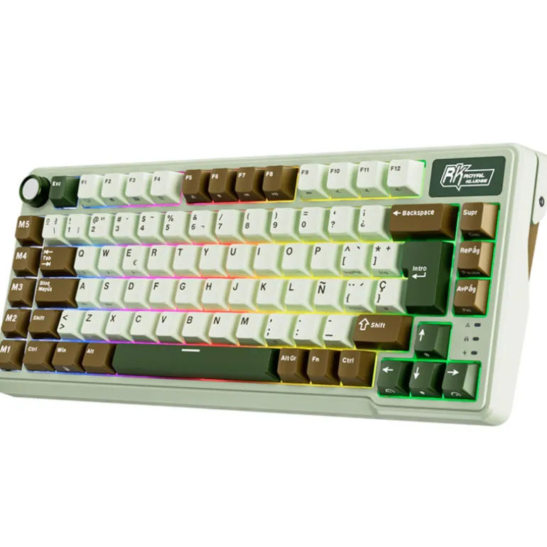 Teclado para Mac y Windows Royal Kludge RKL75 ISO-ES RGB Hot-Swappable Switch Beige Wireless Palm Green
