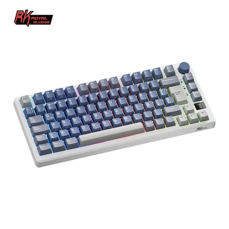 Teclado para Mac y Windows Royal Kludge RKM75 ISO-ES Hot-Swappable Switch Silver Speed Wireless Ocean Blue