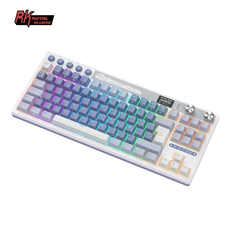 Teclado para Mac y Windows Royal Kludge RKM87 ISO-ES RGB Hot-Swappable Switch Cream Wireless Ocean Blue