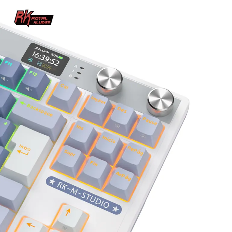 Teclado para Mac y Windows Royal Kludge RKM87 ISO-ES RGB Hot-Swappable Switch Cream Wireless Ocean Blue