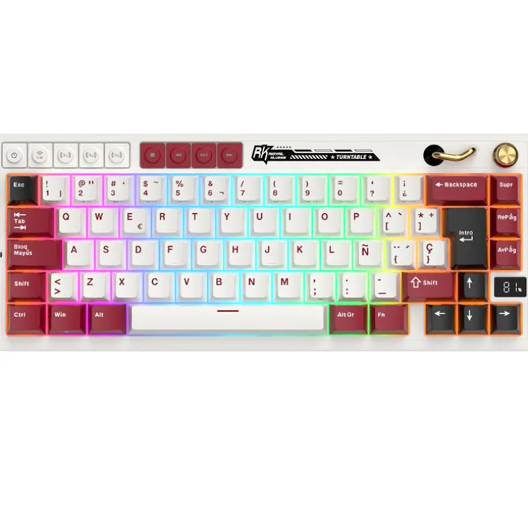 Teclado para Mac y Windows Royal Kludge RKM65 ISO-ES RGB Hot-Swappable Switch Beige Wireless Famicom