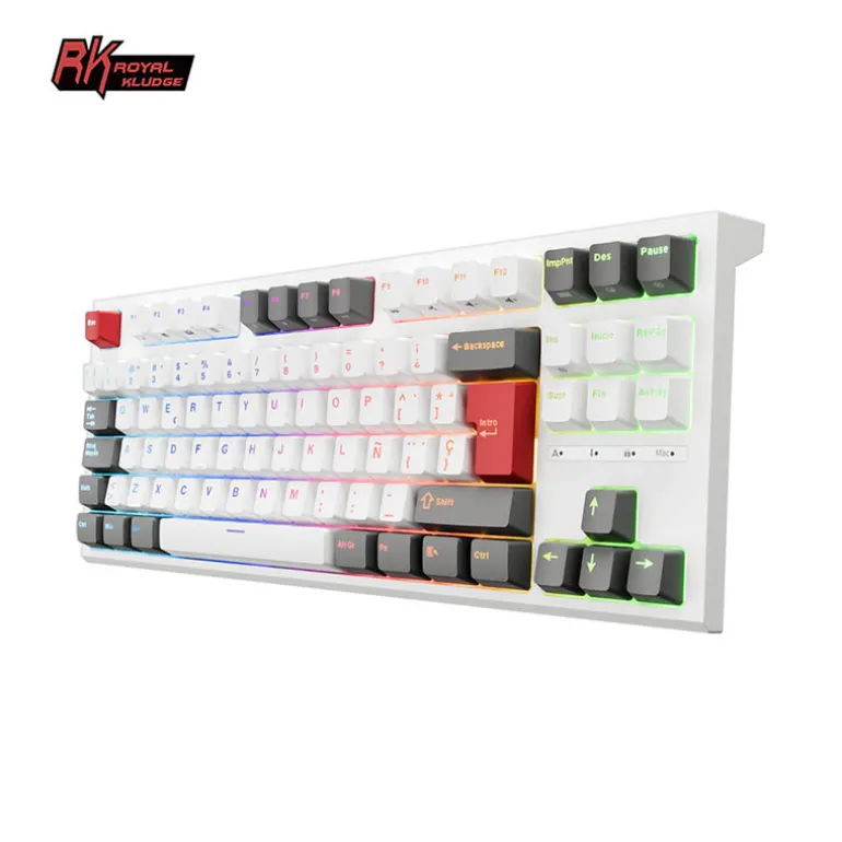 Teclado para Mac y Windows Royal Kludge RKR87 ISO-ES Hot-Swappable Switch Red Blanco