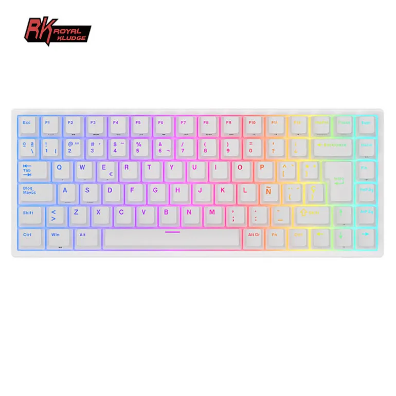 Teclado para Mac y Windows Royal Kludge RK84 ISO-ES Hot-Swappable Switch Red Wireless Blanco