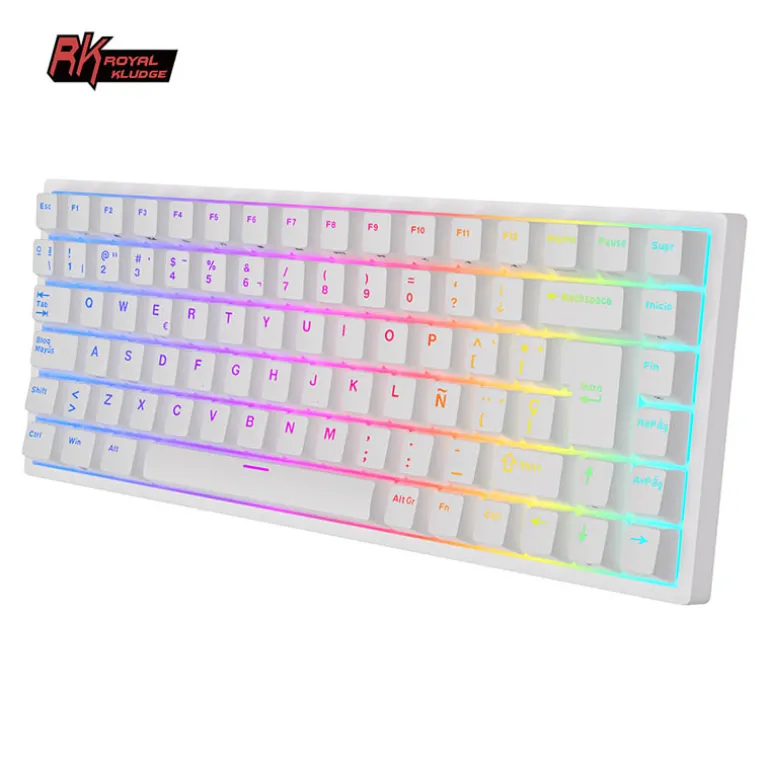 Teclado para Mac y Windows Royal Kludge RK84 ISO-ES Hot-Swappable Switch Red Wireless Blanco