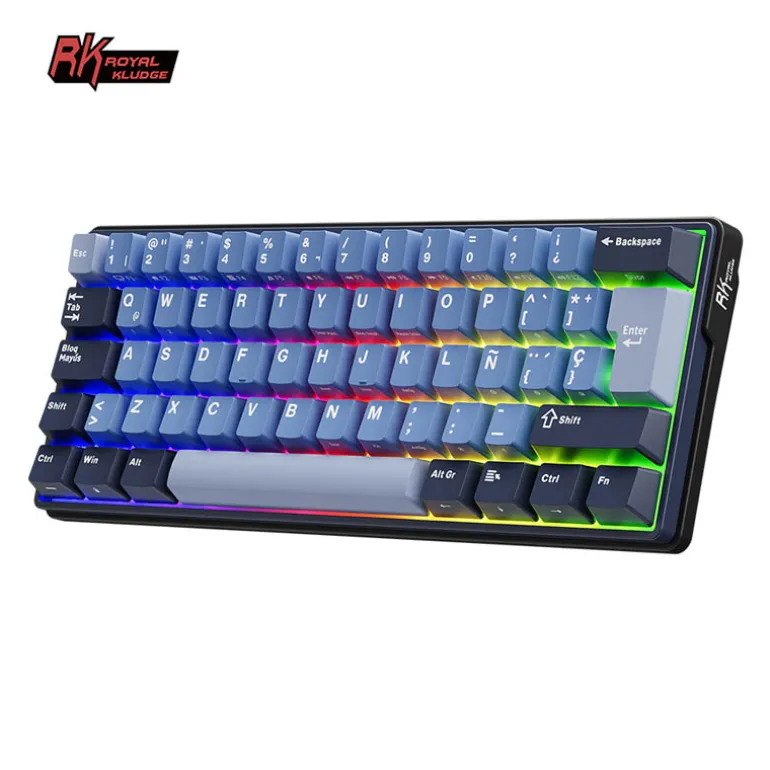Teclado para Mac y Windows Royal Kludge RK61 Plus ISO-ES Hot-Swappable Switch Skycyan Wireless Indigo