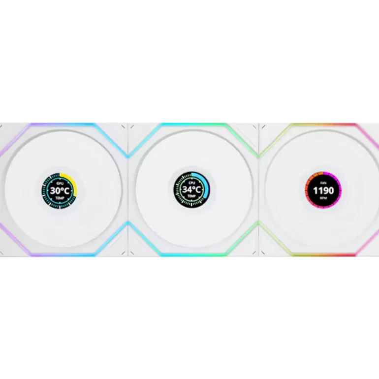 Ventilador Lian Li Uni Fan TL120 Wireless LCD ARGB Reverse Blade 120mm Triple Pack Blanco
